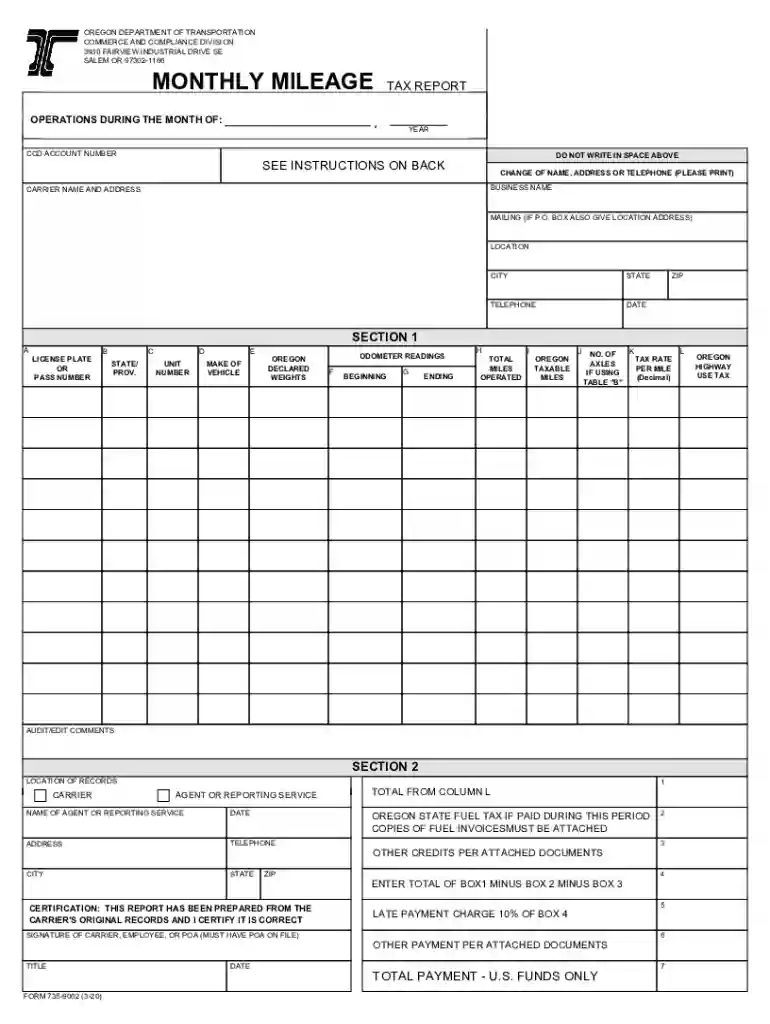 oregon monthly mileage tax report Preview on Page 1