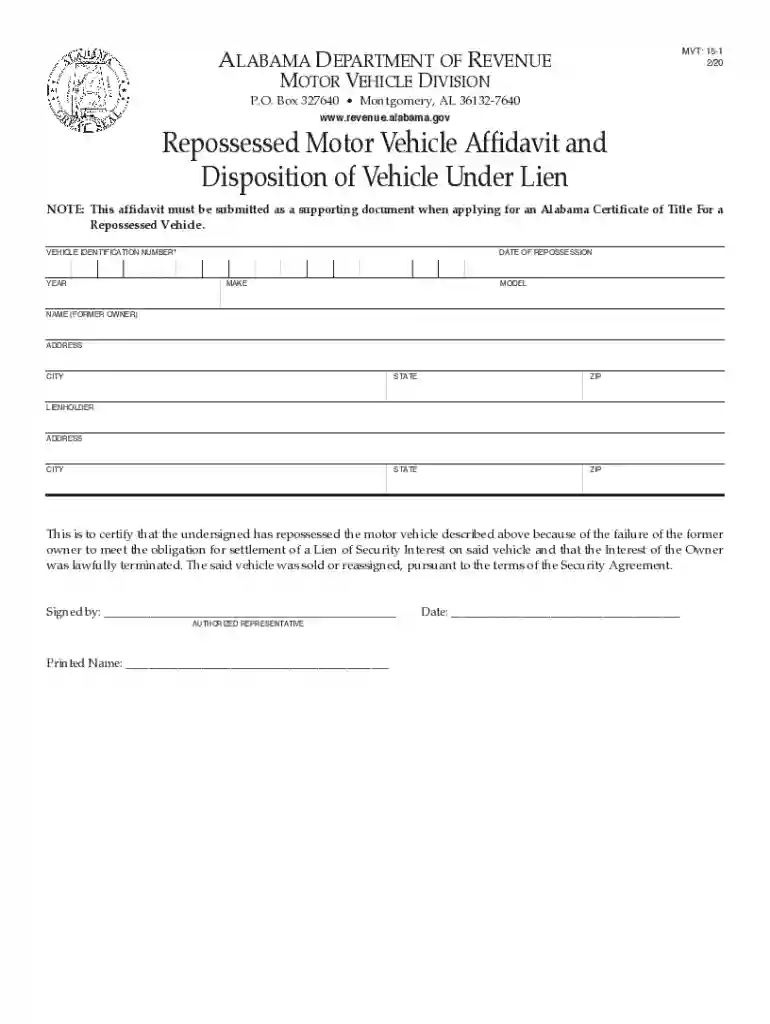 alabama repossession affidavit Preview on Page 1