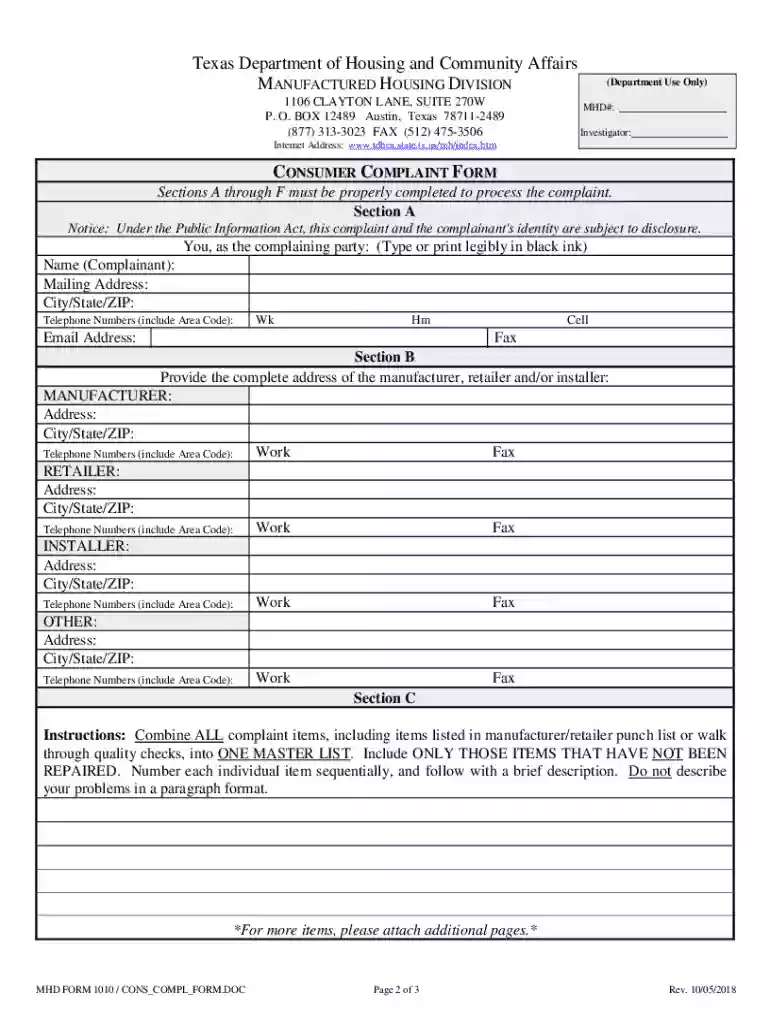 tdhca complaint Preview on Page 1