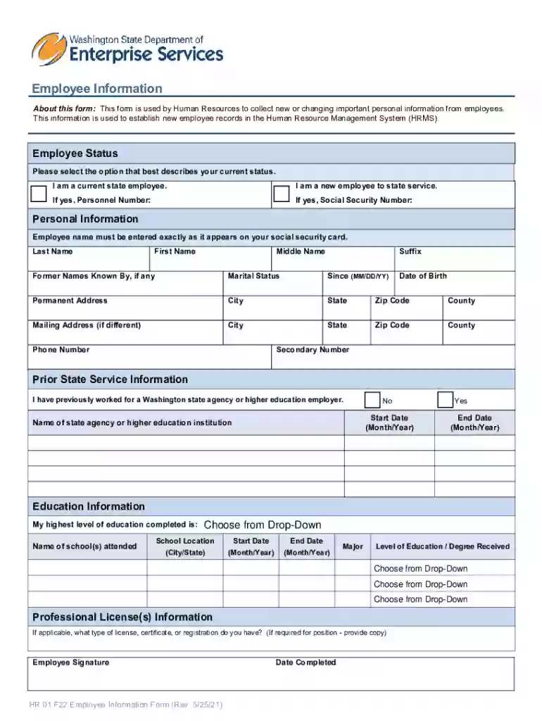 About this form: This form is used by Human Resources to collect new or changing important personal Preview on Page 1