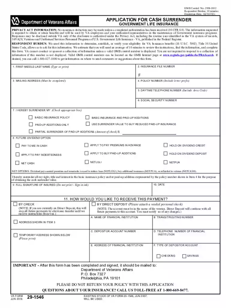 va form 29 1546 Preview on Page 1