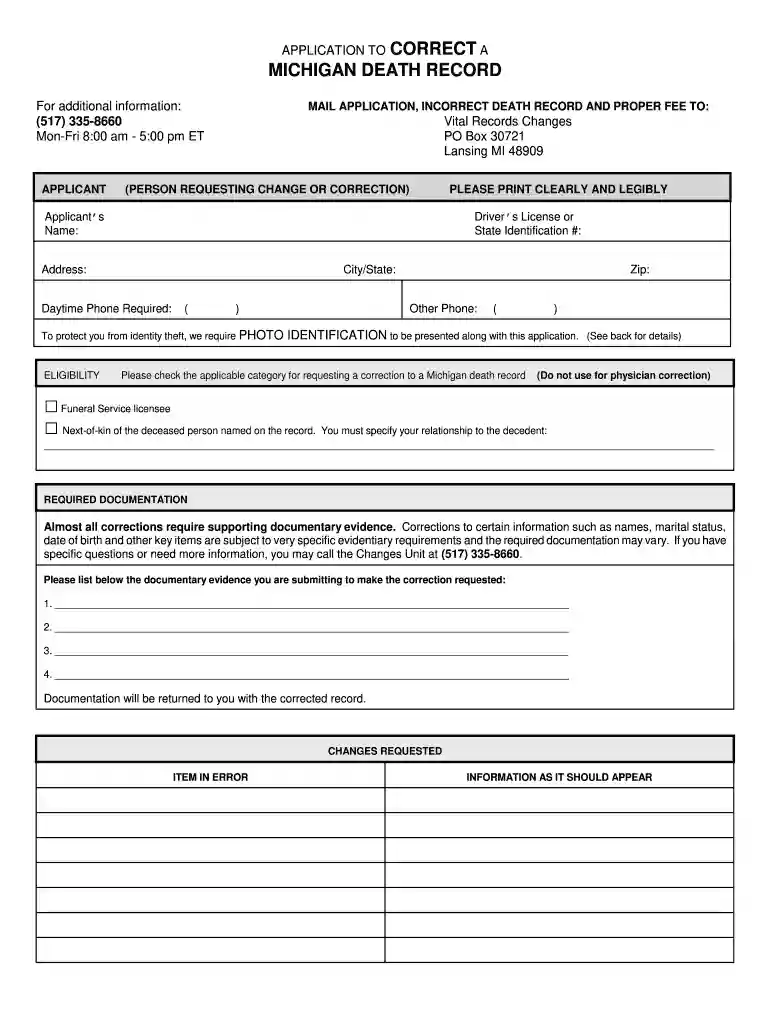 michigan death certificates Preview on Page 1