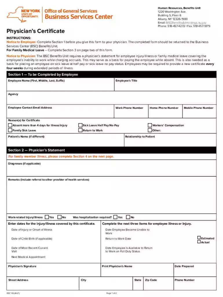 Physician's Certificate BSC-B2 Preview on Page 1