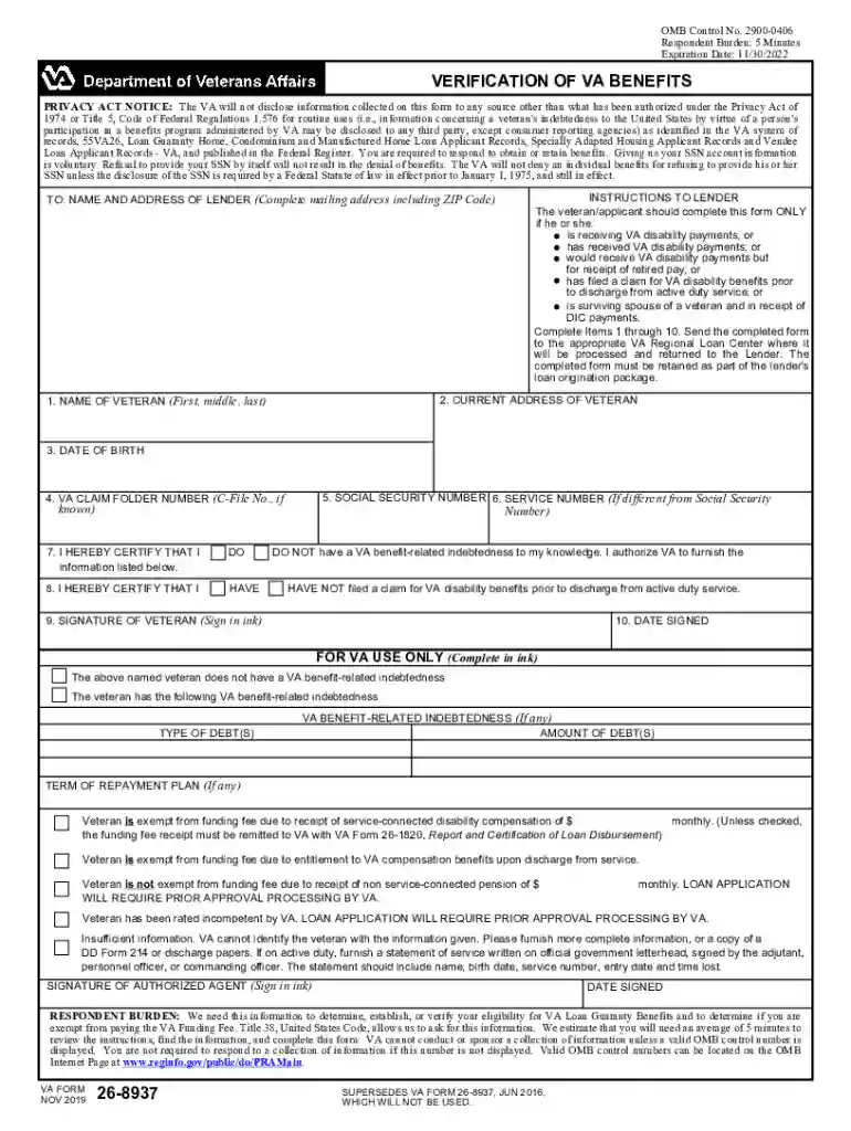va form 26 8937 Preview on Page 1