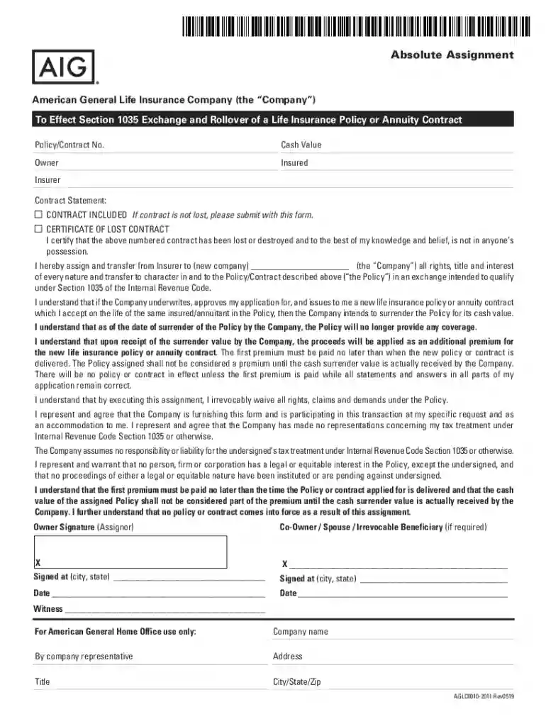 American General Request for Transfer of Assets Life ... Preview on Page 1
