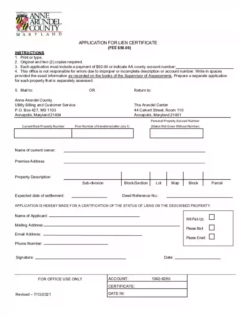 baltimore county lien certificate Preview on Page 1