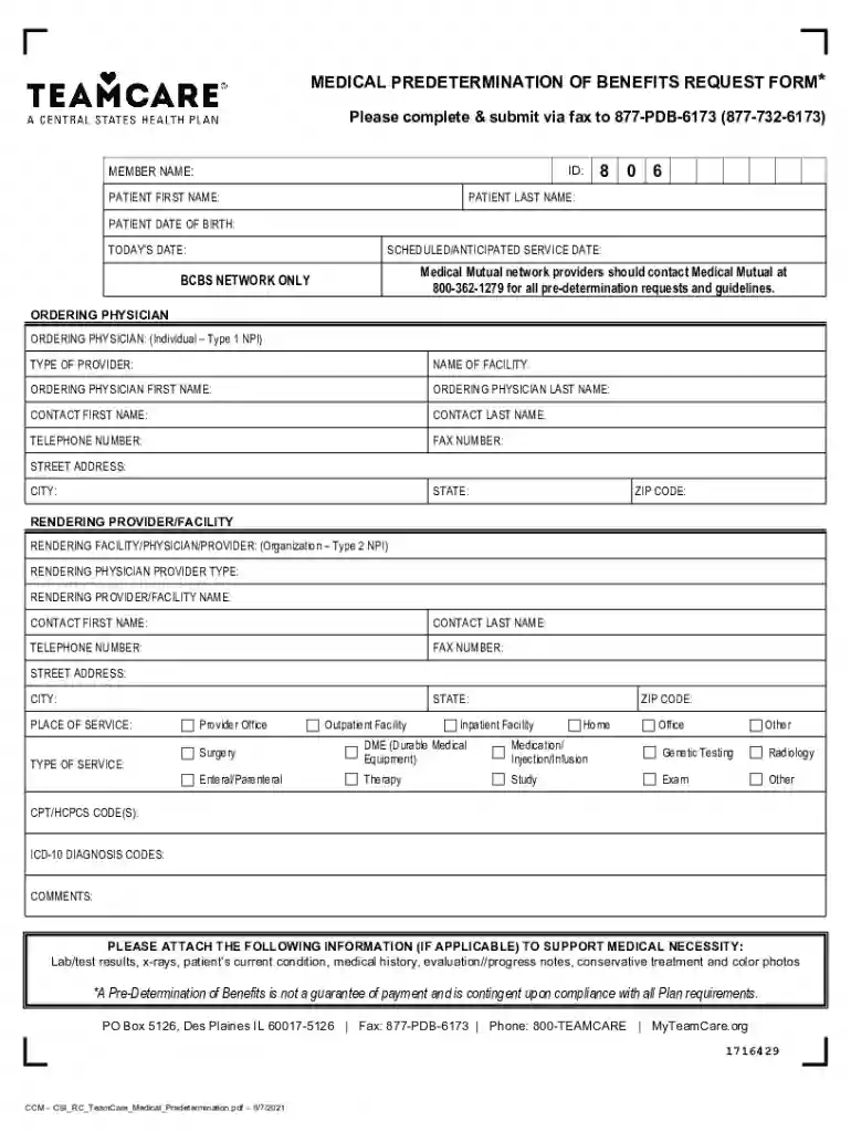 teamcare predetermination form Preview on Page 1