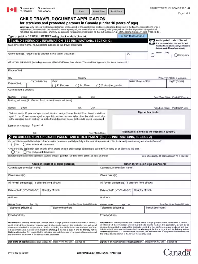 child travel document application Preview on Page 1
