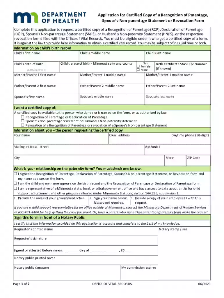 recognition of parentage Preview on Page 1