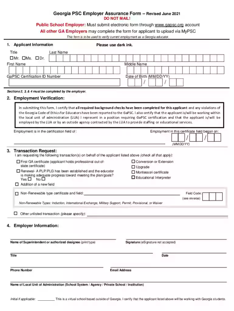 employer assurance form Preview on Page 1