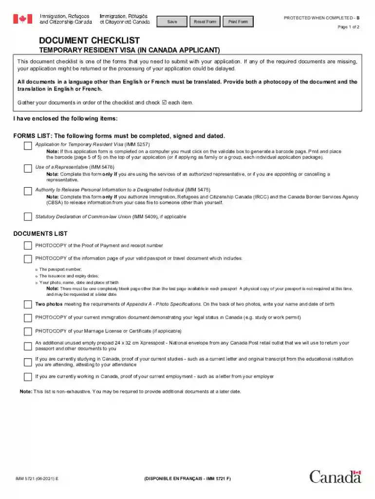 document checklist for trv inside canada Preview on Page 1