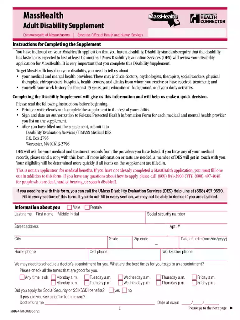 masshealth renewal form Preview on Page 1