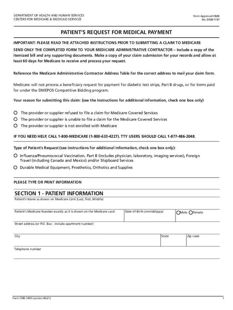 cms1490s form medicare Preview on Page 1