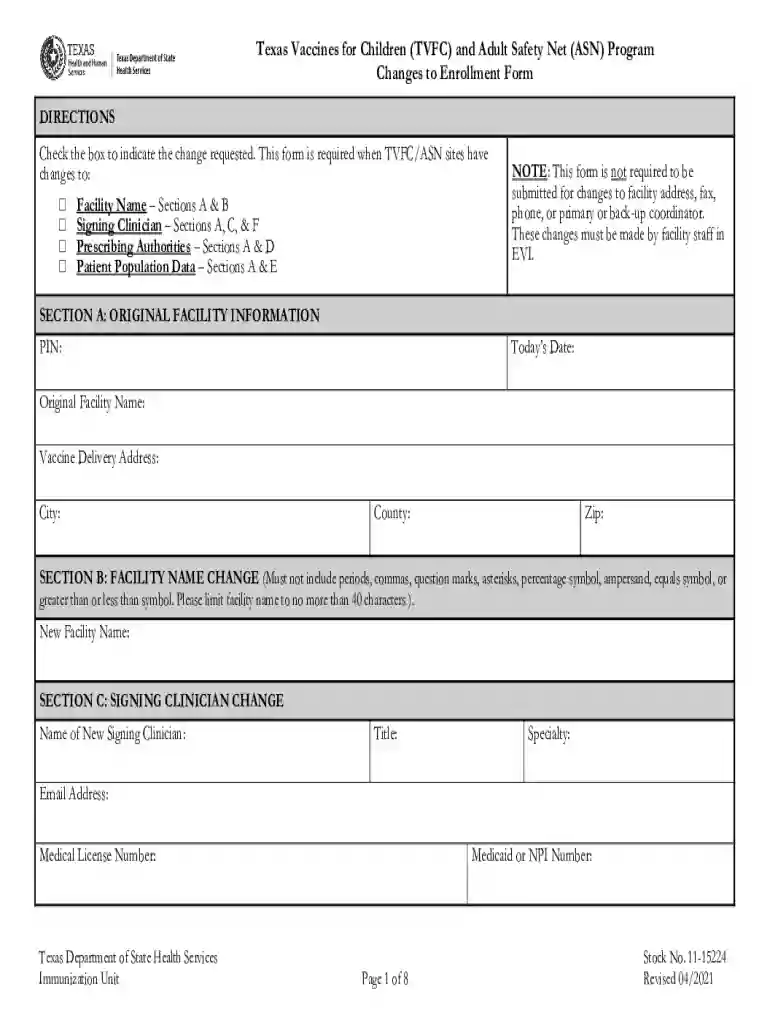 Changes to Enrollment Form Preview on Page 1