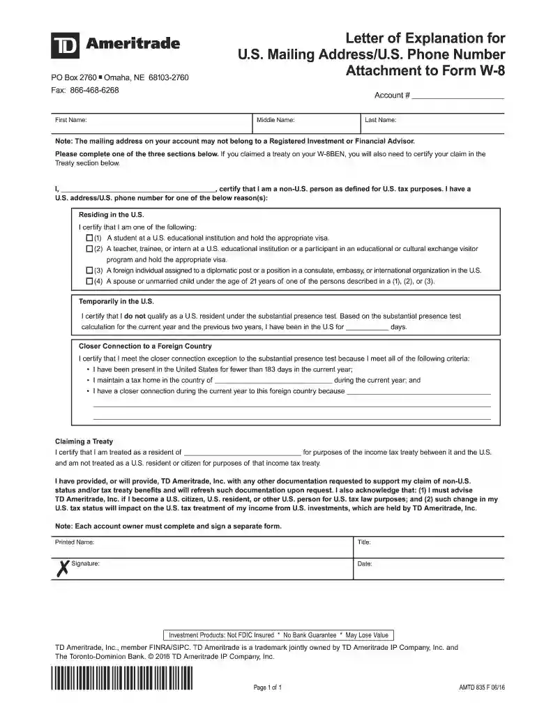 td ameritrade letter of explanation Preview on Page 1