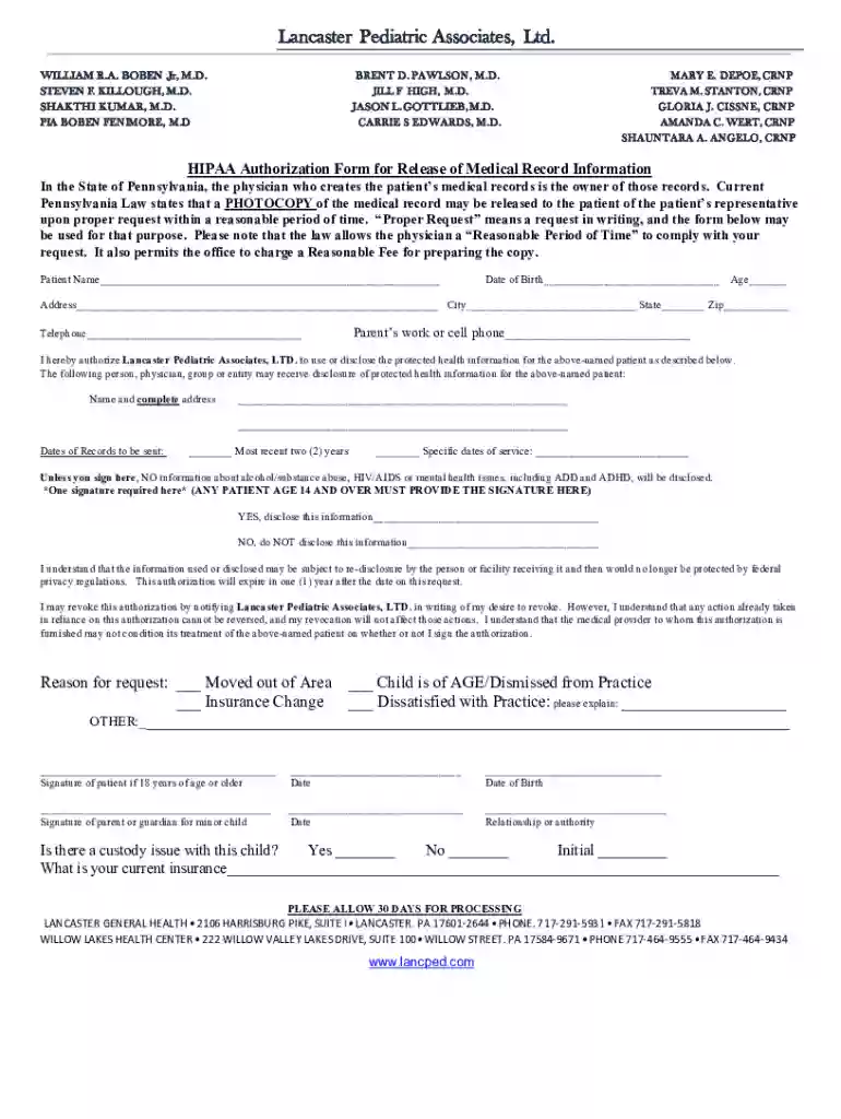 HIPAA Medical Record Release Auth Form docx Preview on Page 1