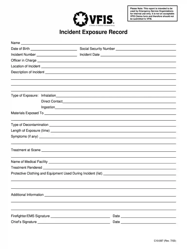 exposure report form Preview on Page 1