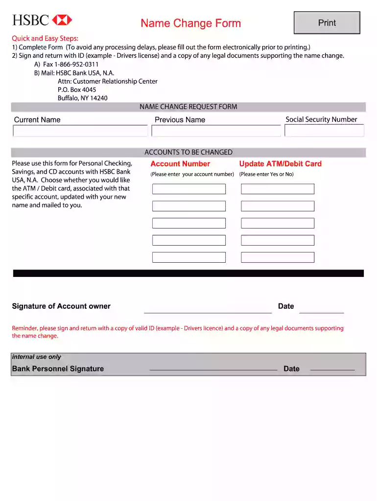 hsbc name change form Preview on Page 1