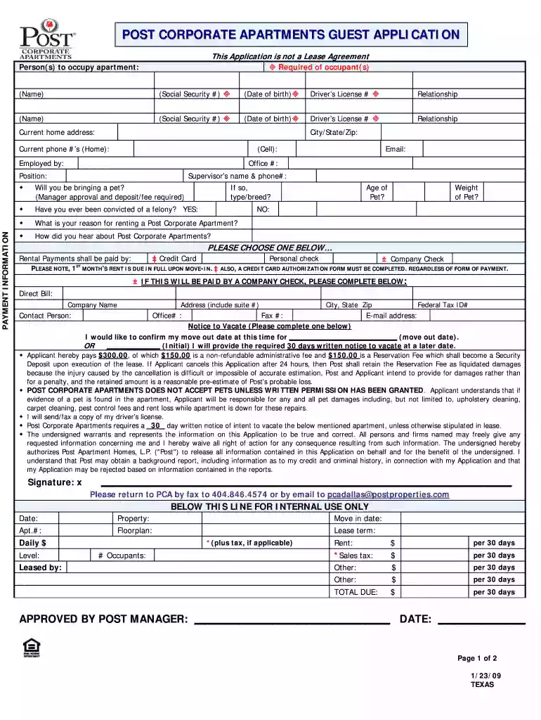 post properties application 2009 form Preview on Page 1