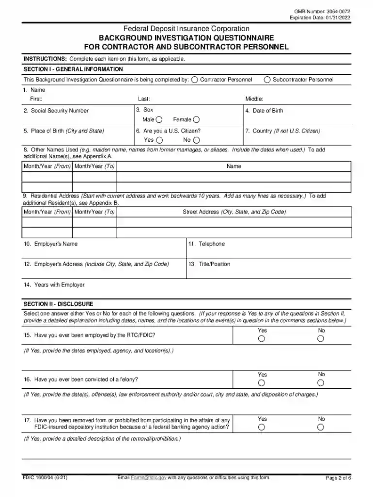 background investigation questionnaire Preview on Page 1