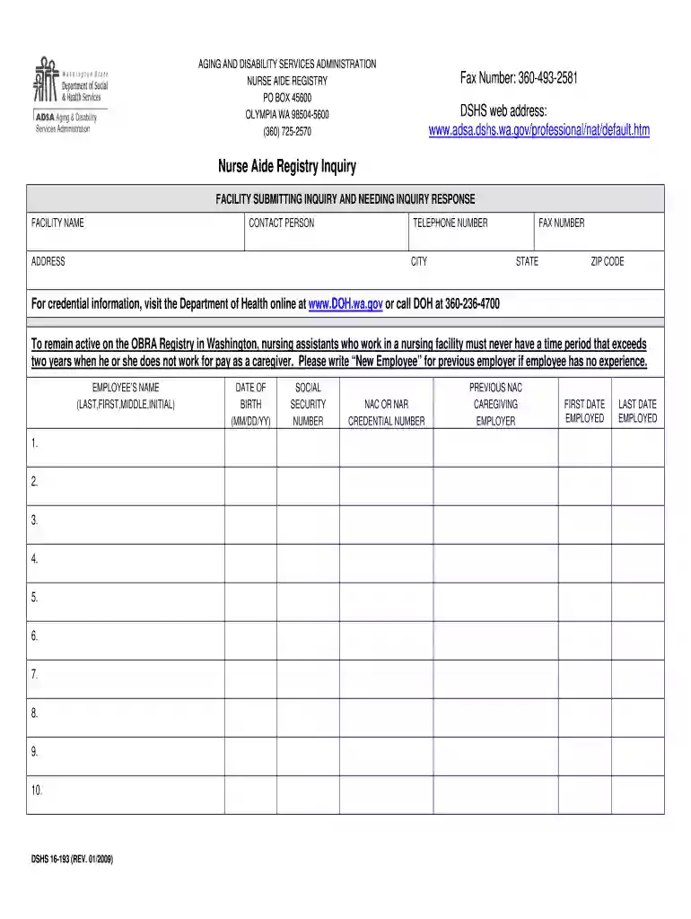 na registry online credential inquiry 2009 form Preview on Page 1