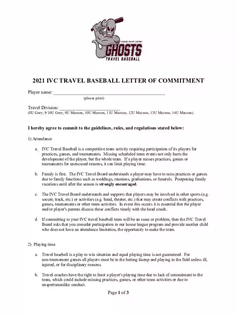 travel baseball commitment letter Preview on Page 1