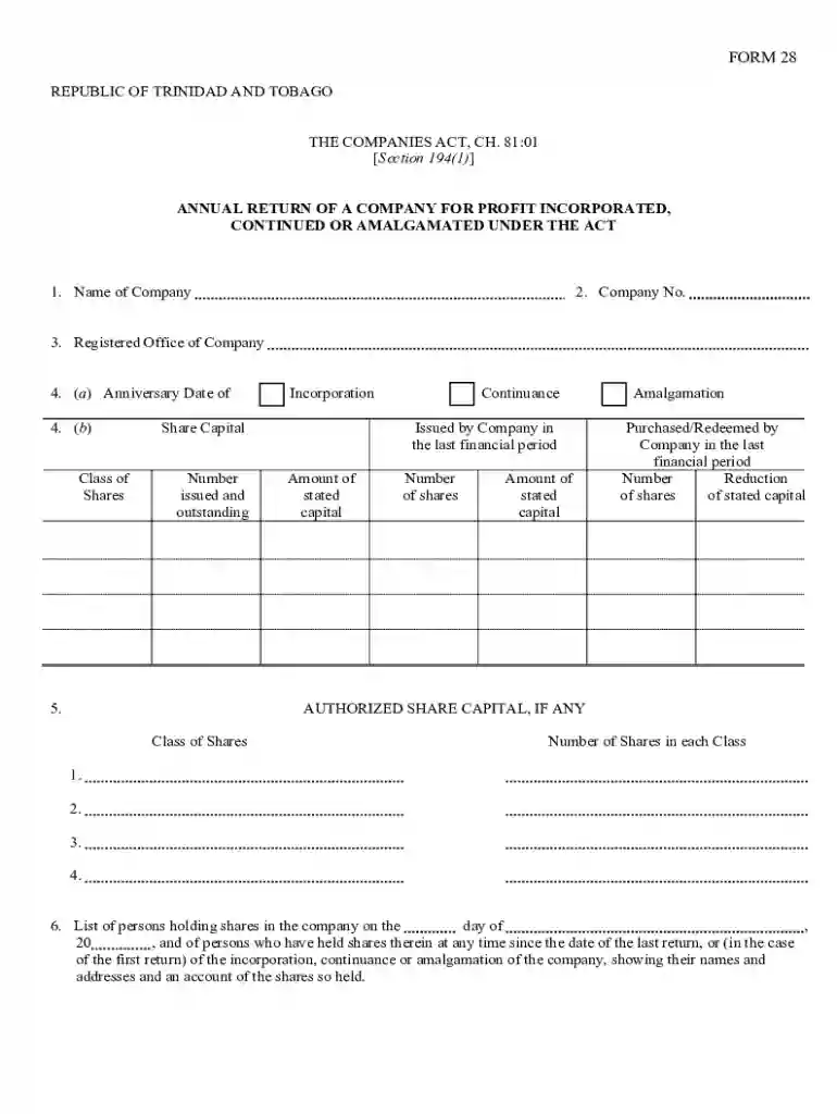 form 28 annual return Preview on Page 1