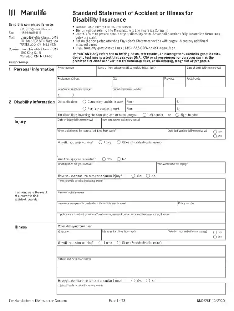 Claims for disability Benefit - Living BenefitsManulife Complete this form to apply for a disability Preview on Page 1