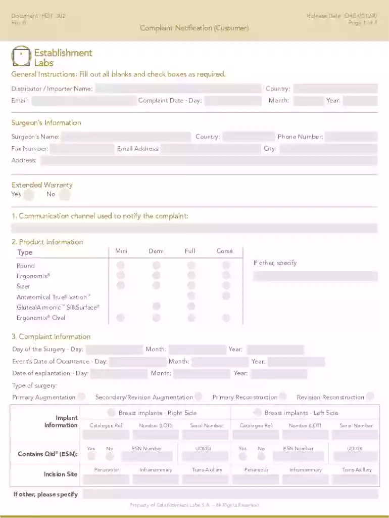 Establishment Labs FOR-302 Preview on Page 1