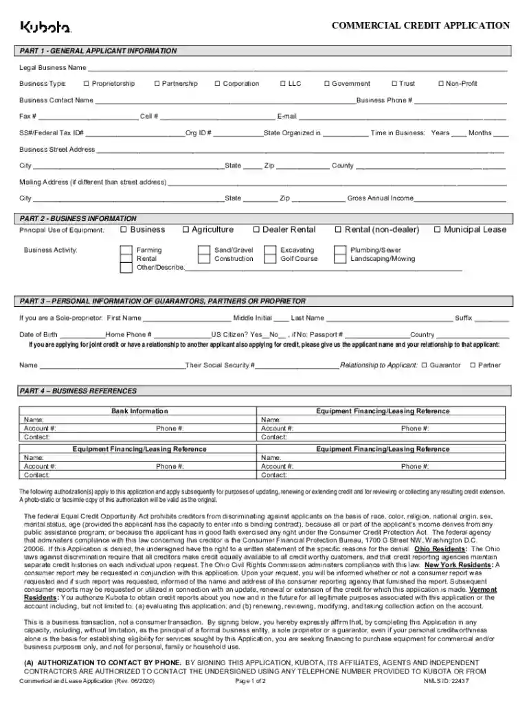 commercial credit form template Preview on Page 1