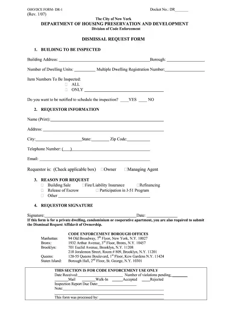 hpd dismissal request Preview on Page 1