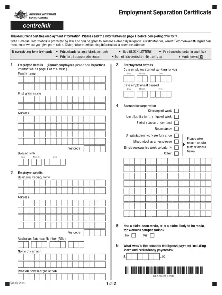 certificate of separation Preview on Page 1