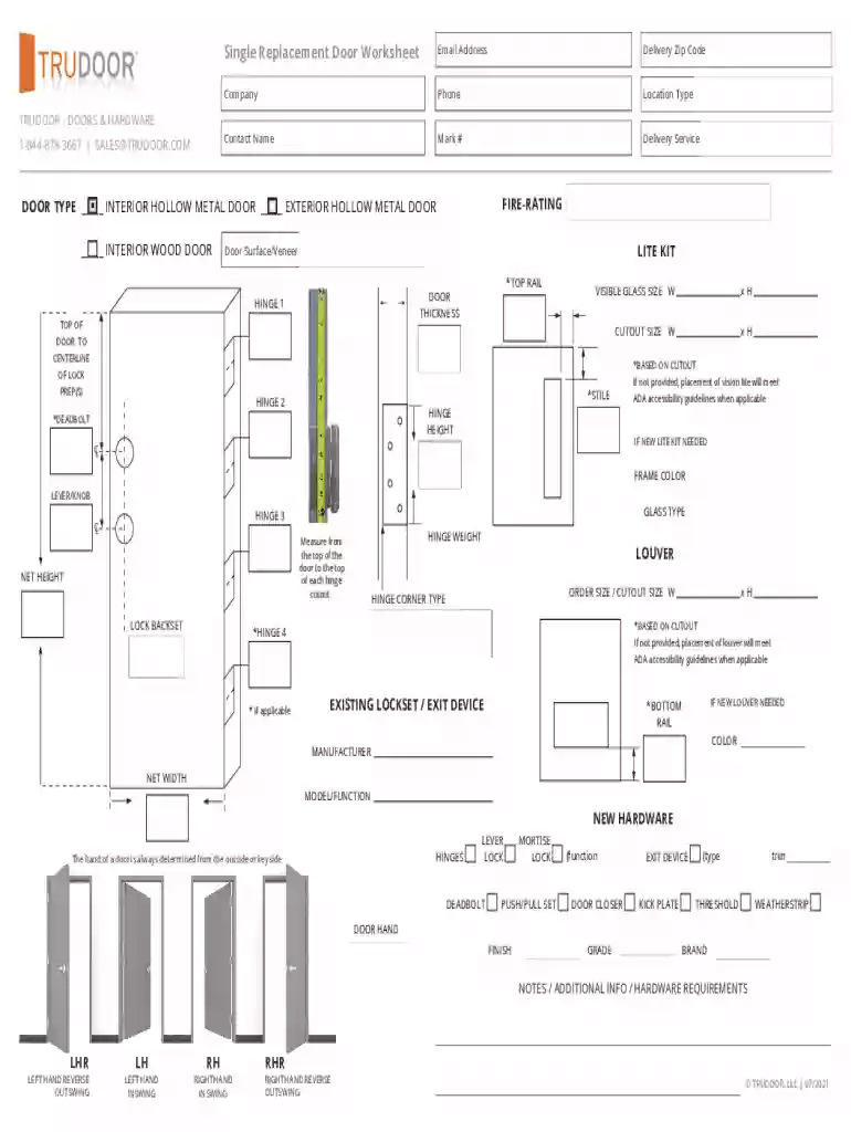 Trudoor Replacement Door Worksheet Preview on Page 1