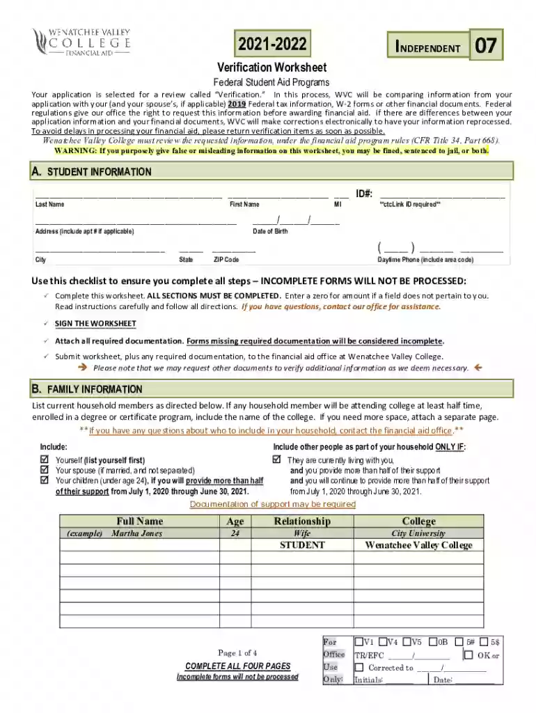 verification worksheet form Preview on Page 1