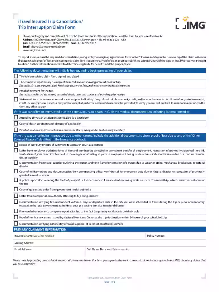 trip cancellation claim form Preview on Page 1