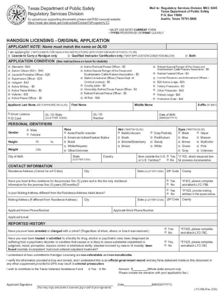 Texas Handgun Licensing Application Preview on Page 1