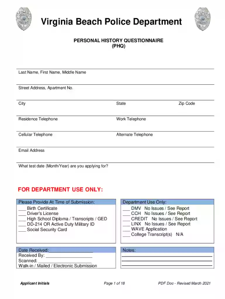 johnson roberts personal history questionnaire Preview on Page 1