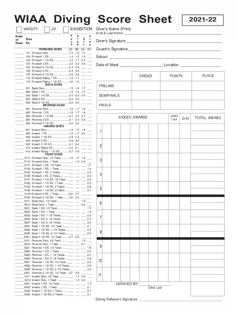dive sheets Preview on Page 1
