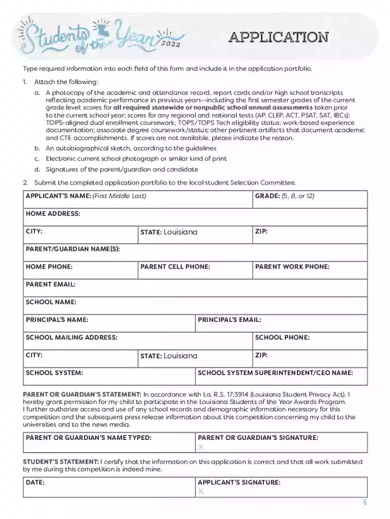 louisiana believes student of the year application Preview on Page 1