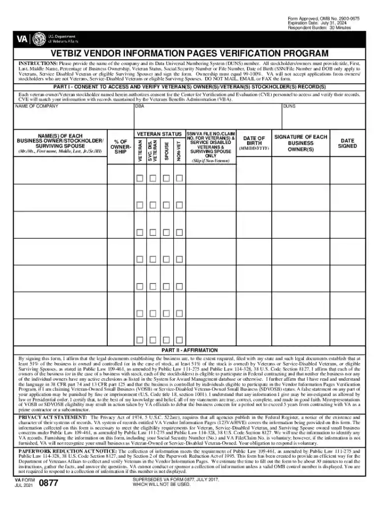 va form 0877 Preview on Page 1