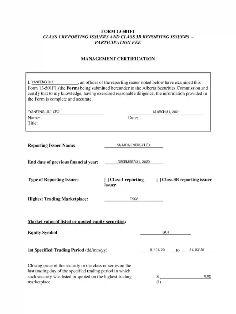 form 13 501f1 alberta Preview on Page 1