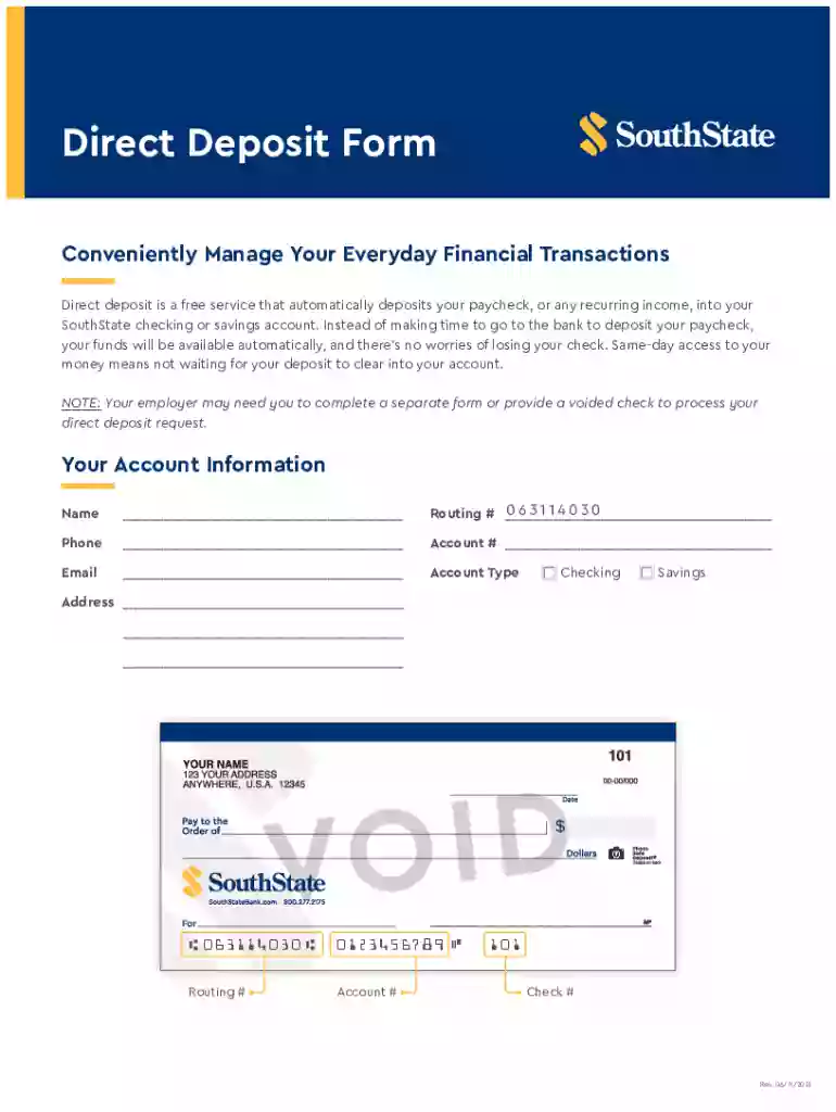 south state bank direct deposit form Preview on Page 1