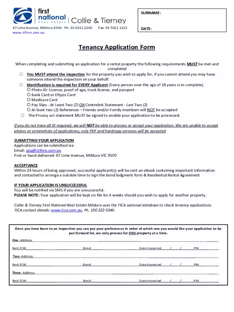 australia tenancy application Preview on Page 1