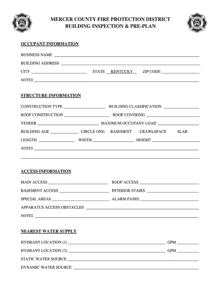 fire department pre plan template Preview on Page 1