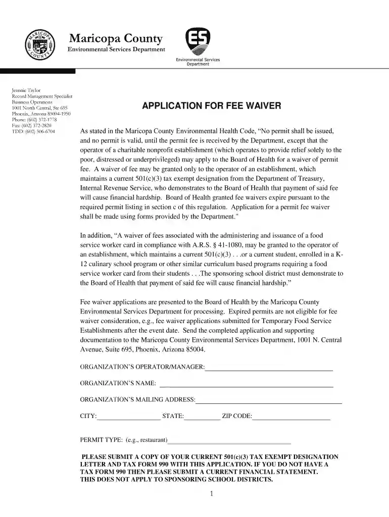 arizona fee waiver application Preview on Page 1