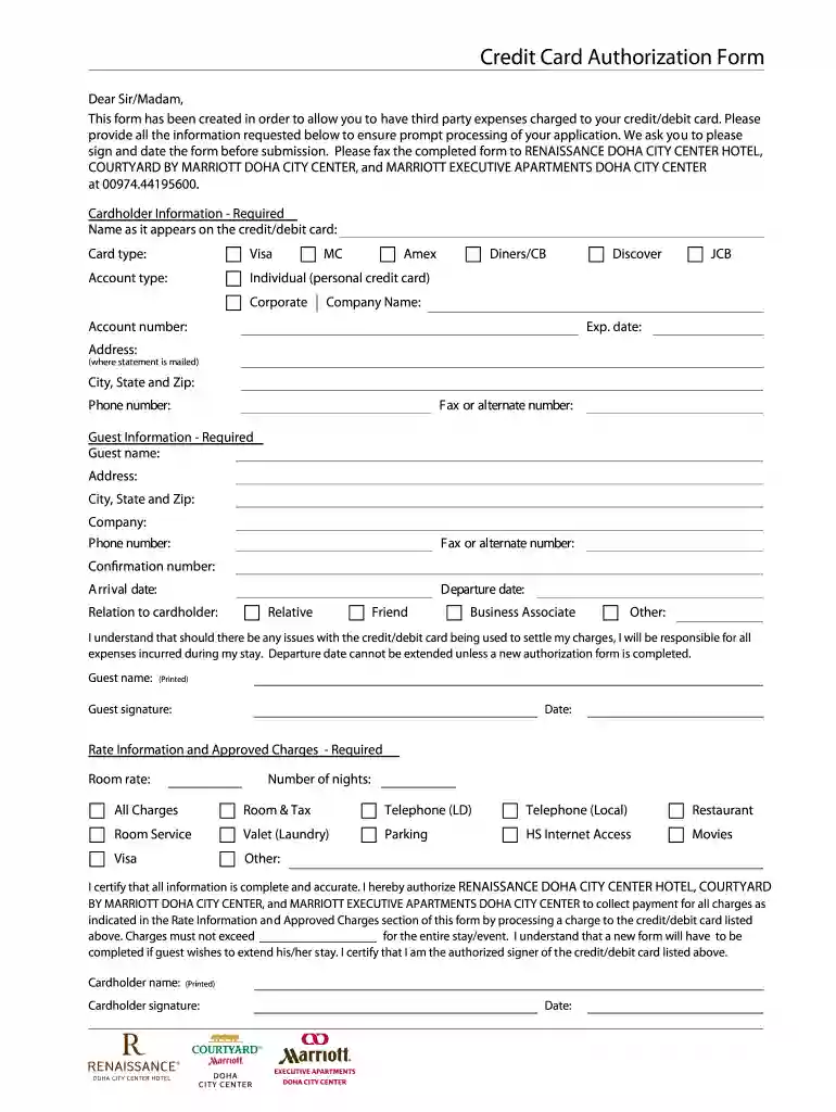credit card authorization form Preview on Page 1