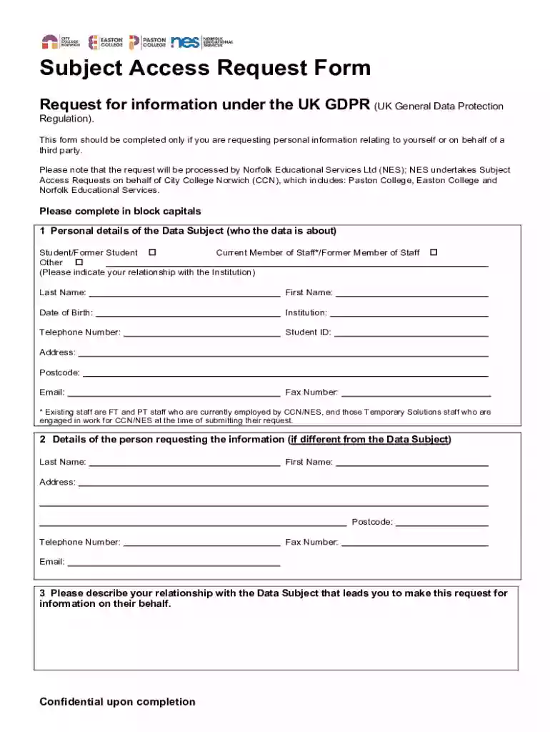 Employee's Subject Access Request Form Preview on Page 1