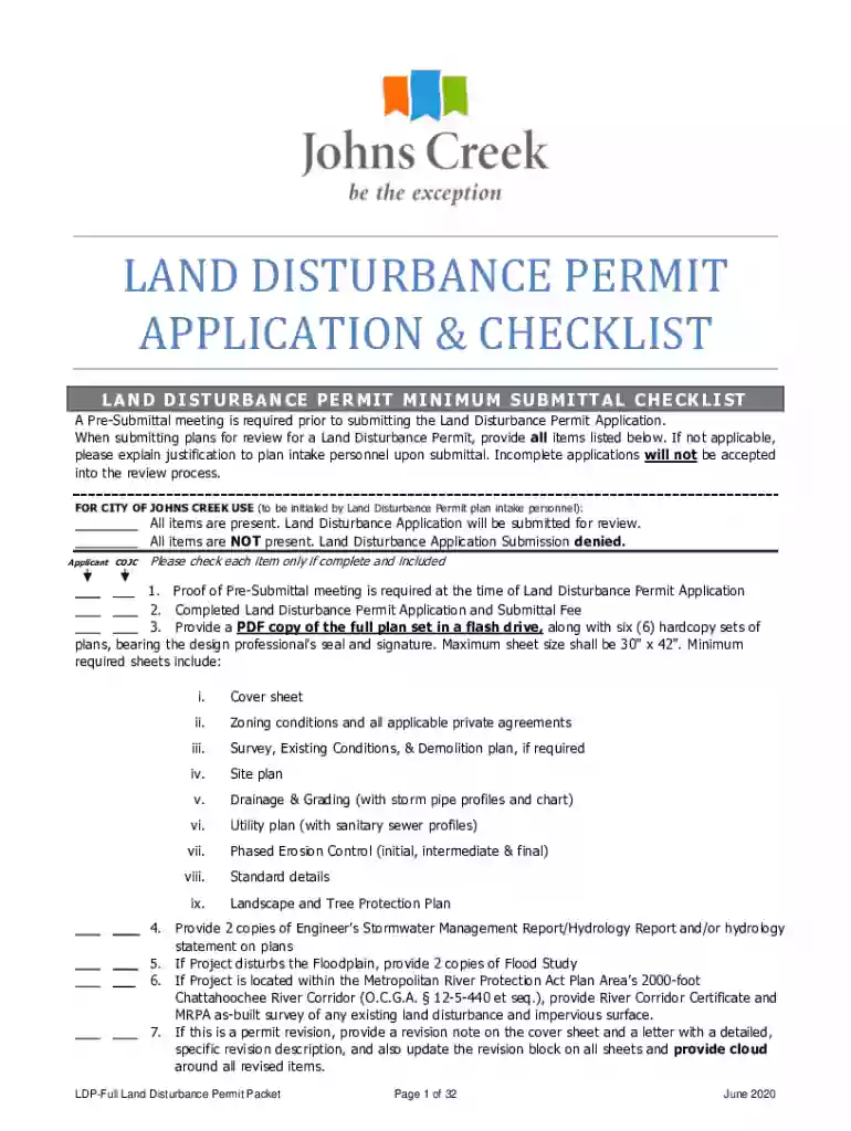 LAND DISTURBANCE PERMIT APPLICATION & CHECKLIST Preview on Page 1