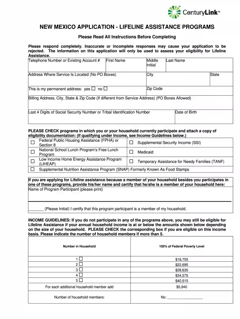 centurylink com lifeline Preview on Page 1