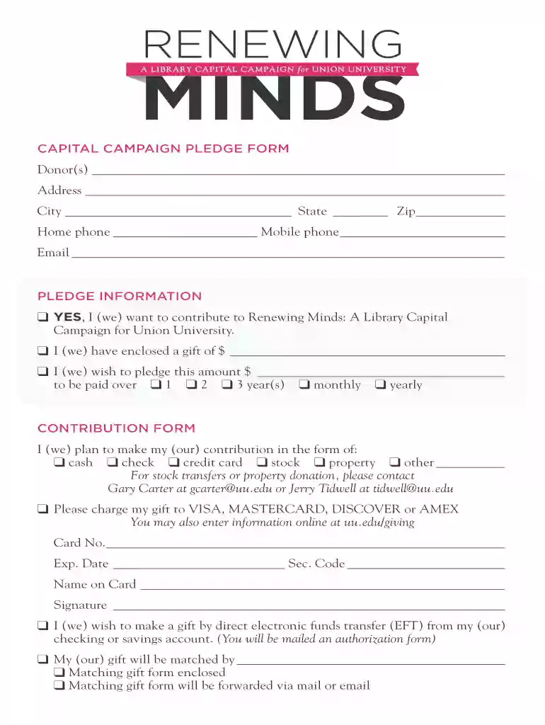 capital campaign pledge form Preview on Page 1